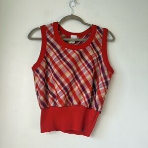 Vintage 90s Aileen Red Plaid Knit Vest Top L